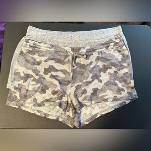 Danskin Women's Sleep Shorts, 2 pairs, Light Gray and Camo Print, Gently Used